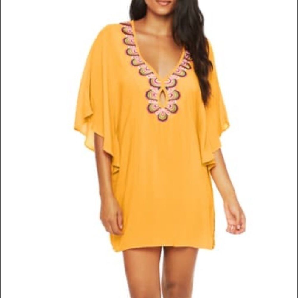 NWT Trina Turk Orange Embroidered Cover Up Cutout